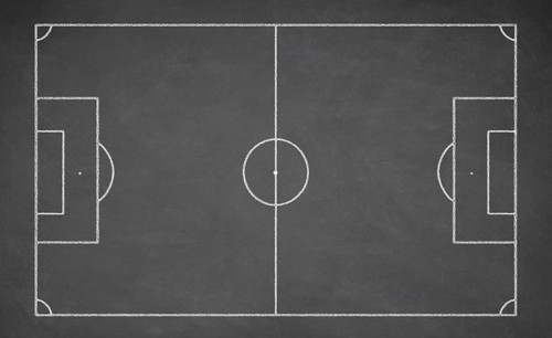 Soccer board drawn with white chalk on a blackboard
