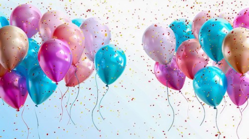 Clusters of balloons with confetti convey a cheerful celebration mood, AI generated