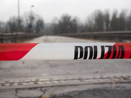 Police line (Polizia in Italian), do not cross. Area blocked for natural disaster or crime scene,