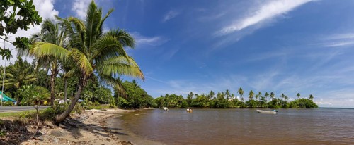 Pacific Harbor sandy beaches on Queens Road, Pacific Harbor Village, Viti Levu Island, Fiji,