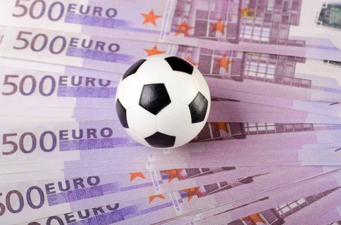 Soccer ball on background of euro banknotes