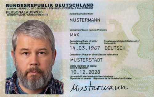 Identity card of the Federal Republic of Germany with the name Max Mustermann