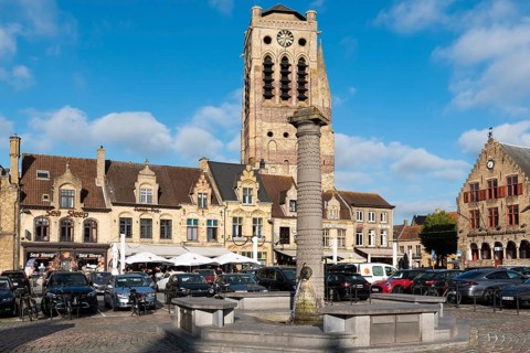 Veurne, West Flanders Region -Belgium, 07 14 2021 View over the main market square