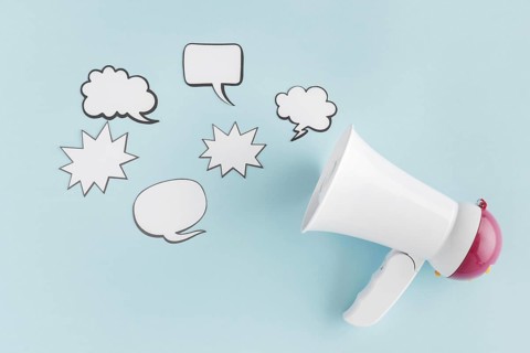 Top view megaphone with chat bubbles. Resolution and high quality beautiful photo