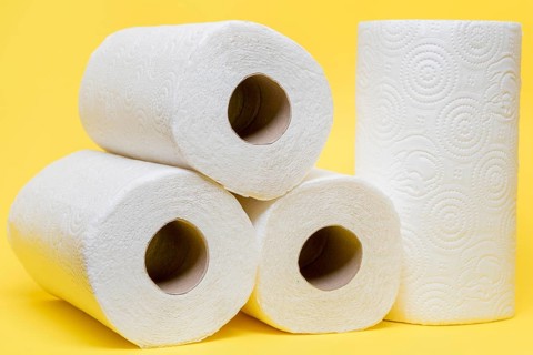 Front view toilet paper rolls stacked
