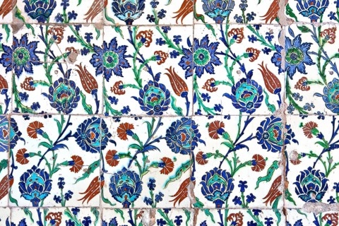 Wall tiles in the Sultanahmet Mosque, Istanbul, Turkey, Asia