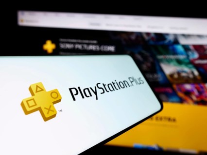 Stuttgart, Germany, 02-14-2024: Cellphone with logo of subscription service PlayStation Plus (PS