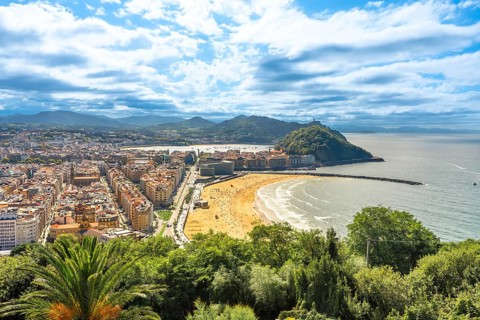 Panoramic view of Donostia San Sebastian from Mount Ulia, Gipuzkoa. Basque Country