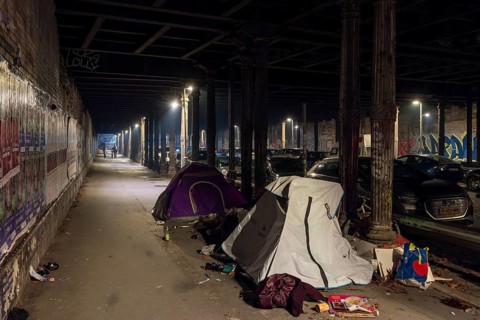 Germany, Berlin, 01.01.2025, New Year's Eve 2024, Gleimtunnel, tents of homeless people, Europe