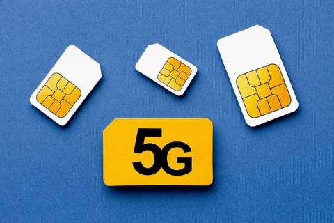 Top view 5g sim cards. Beautiful photo