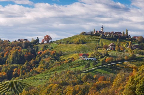 Townscape of Kitzeck im Sausal, in autumn, Kitzeck im Sausal, Styria, Austria, Europe
