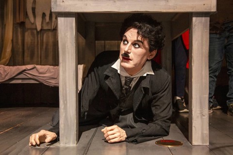 Charlie Chaplin, wax figure, film set from the movie Gold Rush, Charlie Chaplin Museum, Chaplins