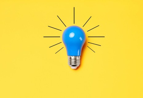 Concept creative idea with lightbulb on yellow background. Solution symbol, business creativity,