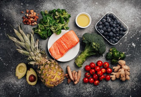 Anti inflammatory diet concept. Set of foods that help to reduce inflammation - plant based