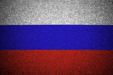 The Russian flag painted on a cork board