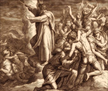 The Egyptians Drowning in the Red Sea, Miriam's victory song, Old Testament, by Julius Schnorr von