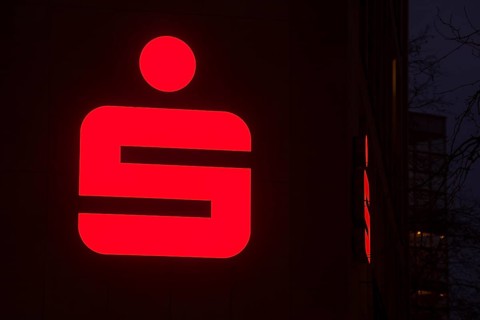 Logo of Sparkasse Bremen at night with black background, Bremen, Germany, Europe