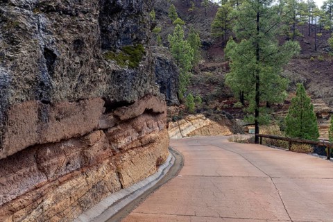 Geological outcrop, volcanic strata at Mirador Degollada de la Cruz Grande, San Bartolomé de