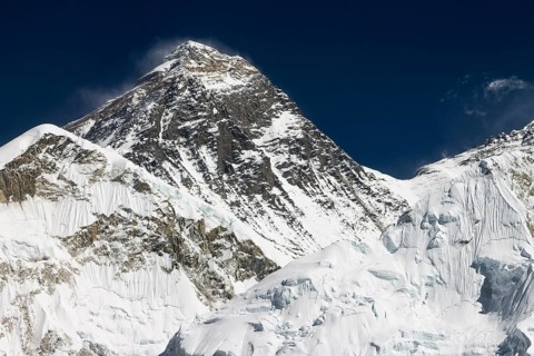 The classic view of Mount Everest, known in Tibet as Chomolungma and as Sagarmatha in Nepal, from