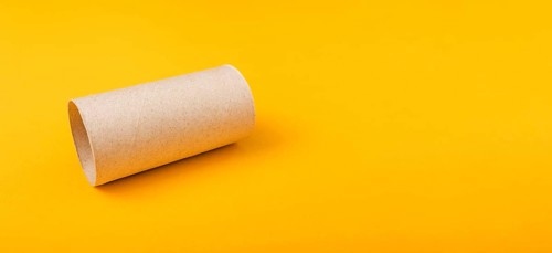 Empty roll toilet paper with copy space
