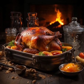 Crispy Christmas goose in a rustic setting on a table, AI generated