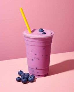 Fresh fruit shake to go in a plastic cup, milkshake, smoothie, wild berry, blueberry, blueberry,