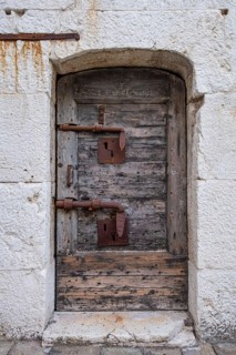 Historic 16th century door with many locks, prison, Doge's Palace, Venice, Veneto, Italy, Europe