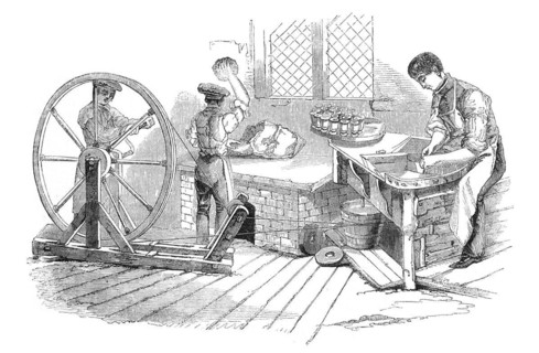A Day at the royal porcelain-works, Worcester: Potters wheel, Thrower, Ball-Maker and Wheel-Turner