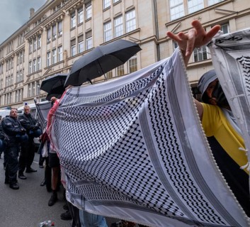Germany, Berlin, 22 May 2024, Pro-Palestine demonstrators occupy HU building, social science