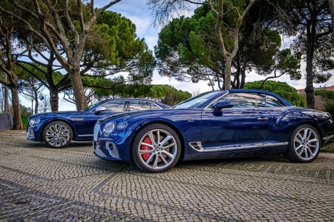 Lisbon, Portugal, Jan 20, 2024: Luxury Bentley Flying Spur Mulliner sedan and Bentley Continental