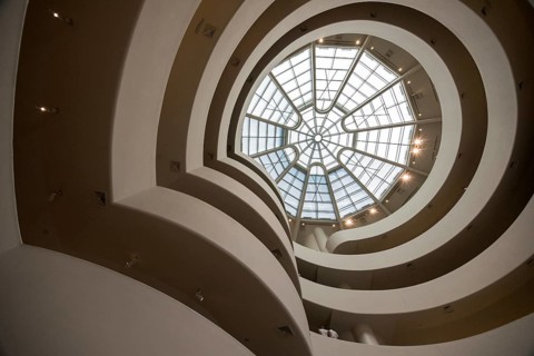 NEW YORK, USA, AUGUST 21, 2022, Atrium and stairs at famous Guggenheim museum in New York, USA,