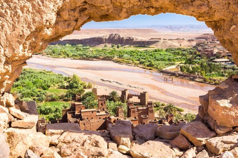 View of Ait Benhaddou Kasbah, Ait Ben Haddou, Ouarzazate, Morocco, Africa