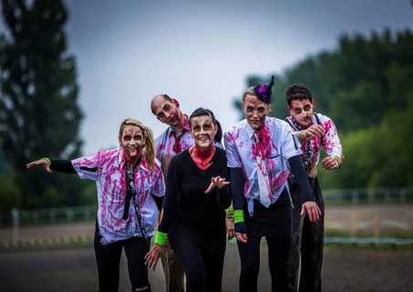 BERLIN, GERMANY, MAY 18: Participants of the Zombie Run in Karlshorst on May 18, 2014 in Berlin,