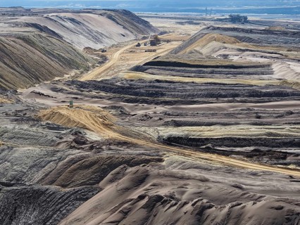 View over the Garzweiler open-cast lignite mine, Rhenish lignite mining area, Germany, Europe
