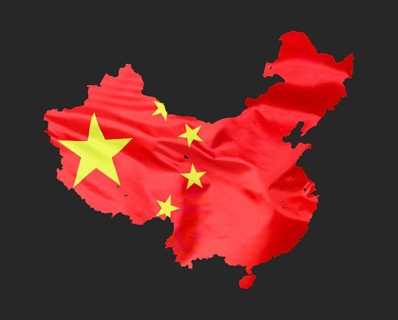 Outline map of China designed with the national flag