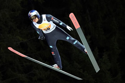 Andreas Wellinger (SC Ruhpolding) during training for the FIS Ski Jumping World Cup Neustadt