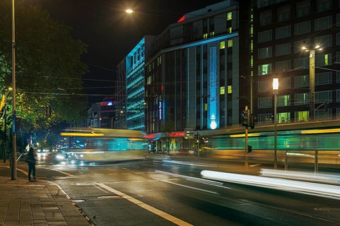 Night shot of a road junction in heavy traffic