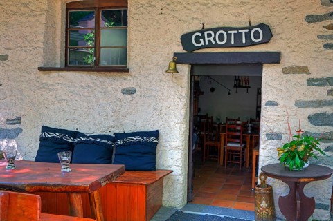 Garden restaurant, typical Ticino grotto, Ticino, Switzerland, Europe