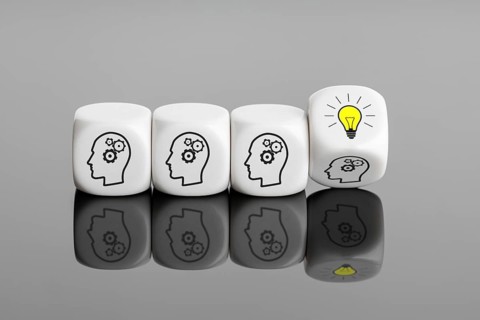 Creative idea or innovative idea development concept. Group Brainstorming process. White blocks