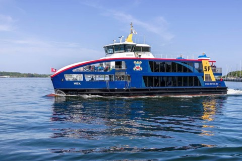 Passenger ship SFK Schiff Vik for local transport, Kiel, Schleswig-Holstein, Germany, Europe