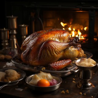 Crispy Christmas goose in a rustic setting on a table, AI generated