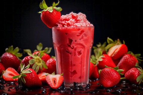 Fresh strawberry ice cream in a glass, ice cream, strawberry, AI generated, AI generated