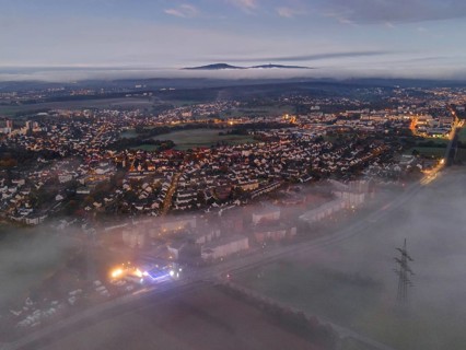 Fog rolls in over the Oberursel district of Weißkirchen, near Frankfurt am Main, in the morning,