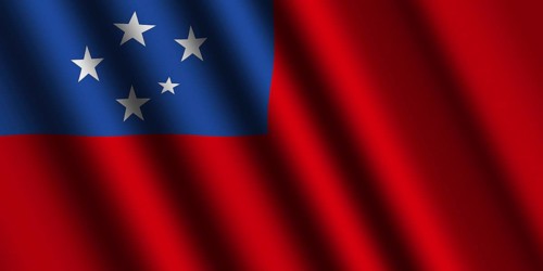 The Samoa flag flying in the wind