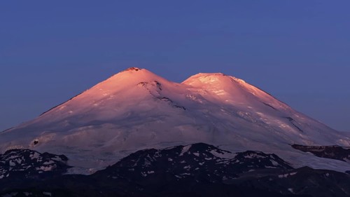 Beautiful view of Mount Elbrus at sunrise, North Caucasus mountains, Russia, Europe