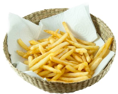 Bowl of homemade potato chips, isolated from the white or transparent bottom