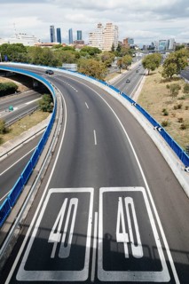 Madrid, Spain, September 9, 2017: 40 speed limit in M30 Motorway in Madrid a cloudy day, Europe