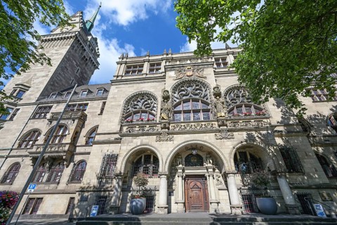 City hall of Duisburg, the ornate building in historicism architecture is a popular landmark and