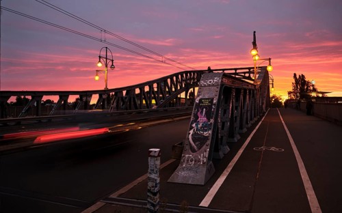 Germany, Berlin, 15.09.2024, Bösebrücke, S-Bahn station Bornholmer Straße, sunset, Europe