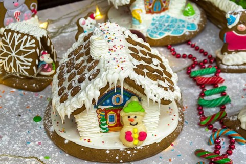 Gingerbread house in a New Year's style
